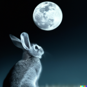 DALL·E 2022-12-19 09.24.46 - a photo of rabbit looking at the moon